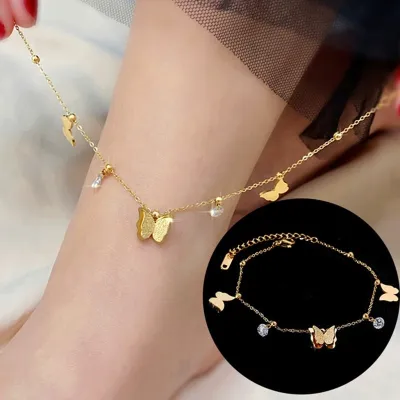 Crystal Charm Gold Plated Butterfly Anklet (1 Pc)
